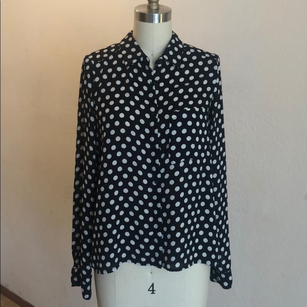 Forever21 Long sleeve white dots buttoned blouse